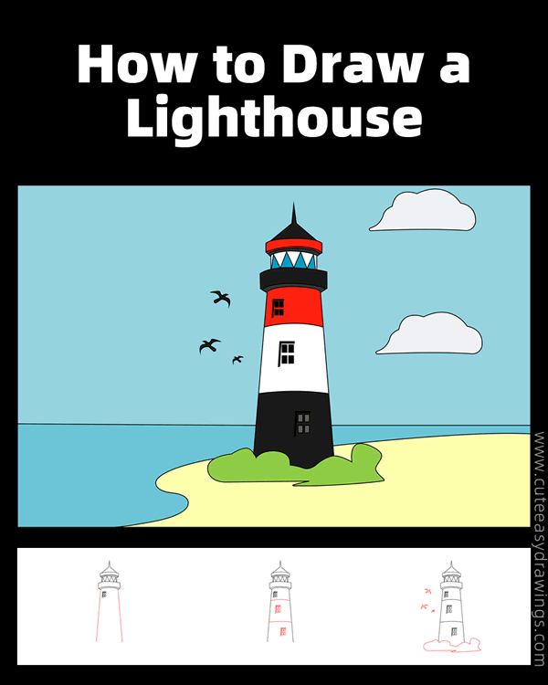 how to draw a lighthouse - www.cuteeasydrawings.com