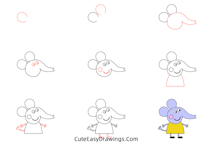 how to draw emily elephant from peppa pig - www.cuteeasydrawings.com