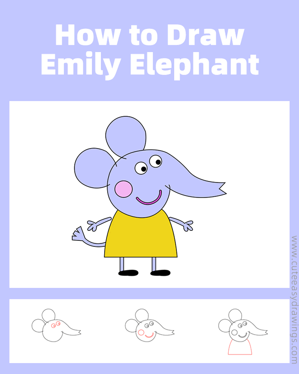 how to draw emily elephant from peppa pig - www.cuteeasydrawings.com