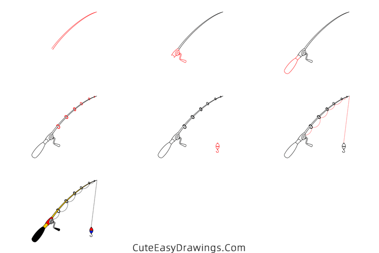 how to draw a fishing rod - www.cuteeasydrawings.com
