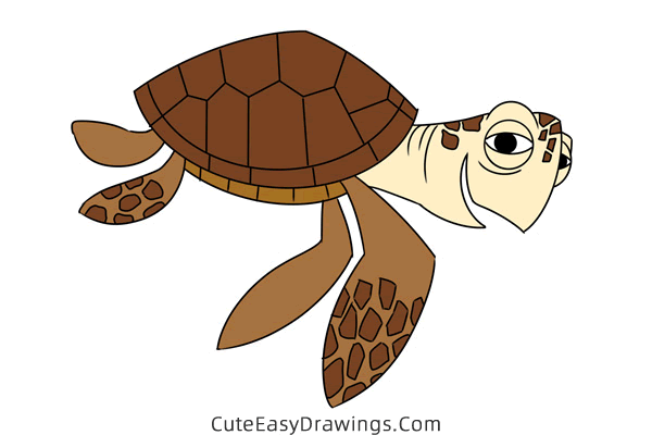 how to draw crush from finding nemo - www.cuteeasydrawings.com