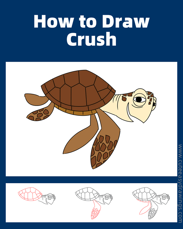 how to draw crush from finding nemo - www.cuteeasydrawings.com