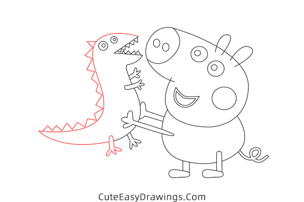 how to draw george pig and mr dinosaur - www.cuteeasydrawings.com