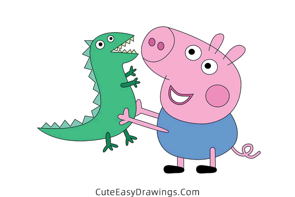 how to draw george pig and mr dinosaur - www.cuteeasydrawings.com