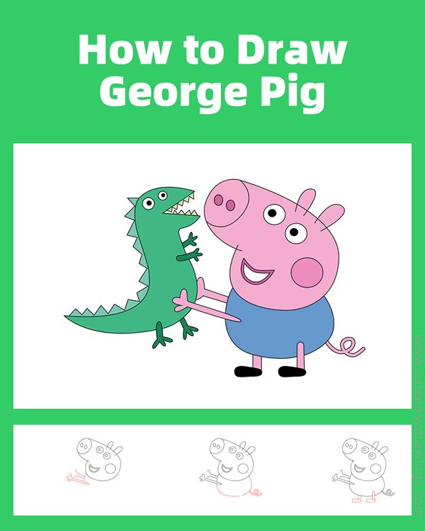 how to draw george pig and mr dinosaur - www.cuteeasydrawings.com