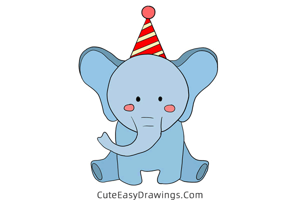 how to draw a happy birthday elephant - www.cuteeasydrawings.com