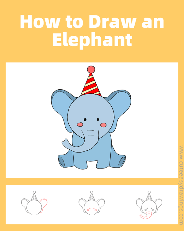 how to draw a happy birthday elephant - www.cuteeasydrawings.com