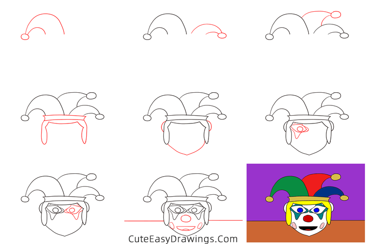 how to draw a scary clown face - www.cuteeasydrawings.com