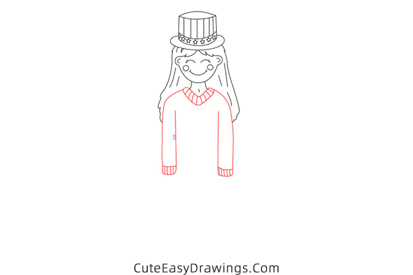 how to draw a girl on 4th of july - www.cuteeasydrawings.com