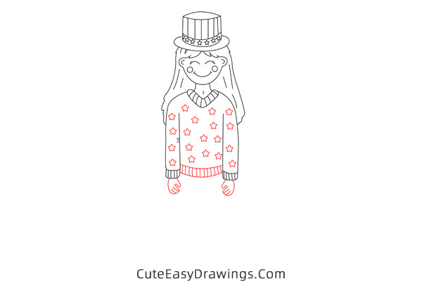 how to draw a girl on 4th of july - www.cuteeasydrawings.com