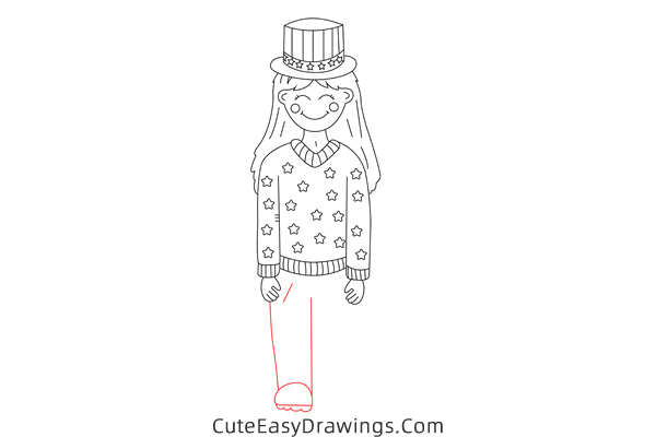 how to draw a girl on 4th of july - www.cuteeasydrawings.com