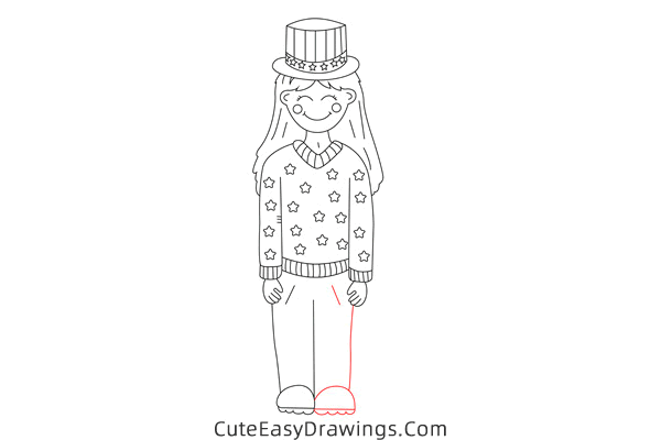 how to draw a girl on 4th of july - www.cuteeasydrawings.com