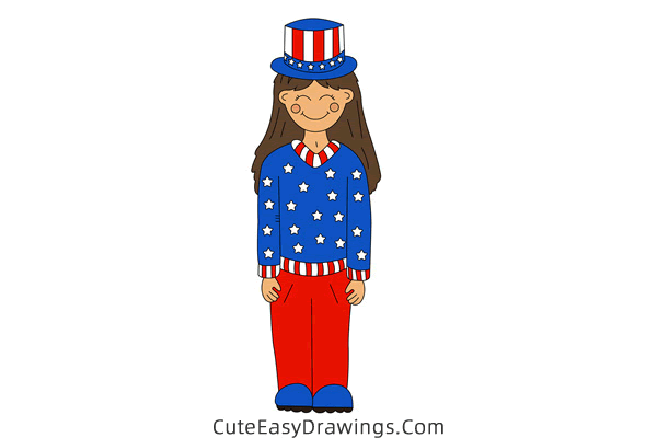 how to draw a girl on 4th of july - www.cuteeasydrawings.com