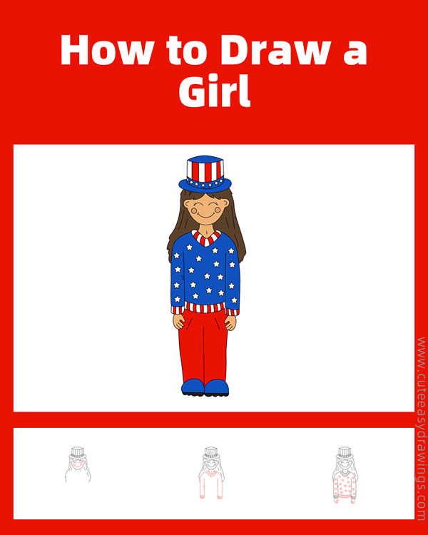 how to draw a girl on 4th of july - www.cuteeasydrawings.com