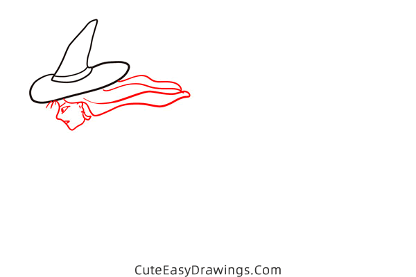 how to draw a witch flying on a broom - www.cuteeasydrawings.com