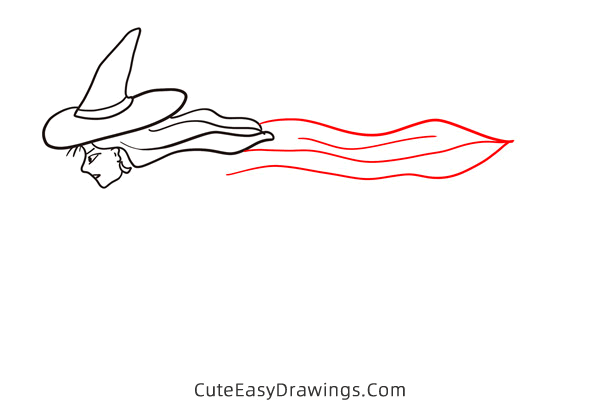 how to draw a witch flying on a broom - www.cuteeasydrawings.com