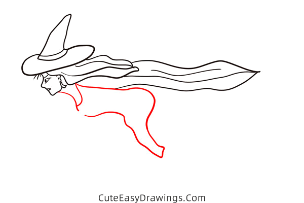 how to draw a witch flying on a broom - www.cuteeasydrawings.com