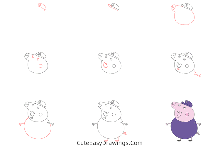 how to draw grandpa pig from peppa pig - www.cuteeasydrawings.com