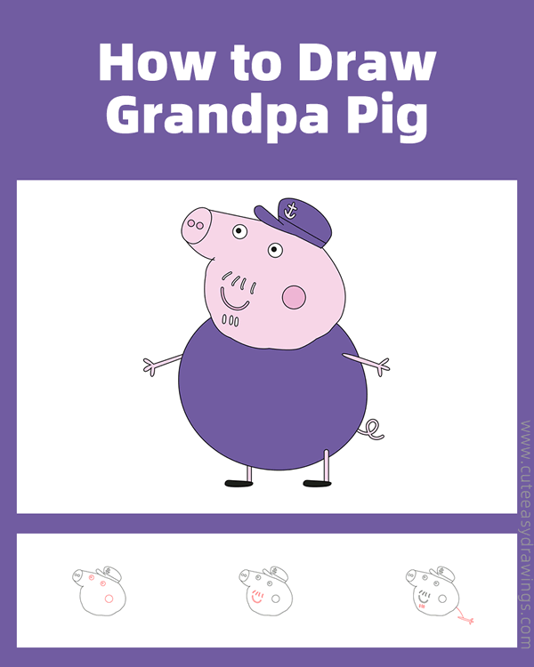 how to draw grandpa pig from peppa pig - www.cuteeasydrawings.com