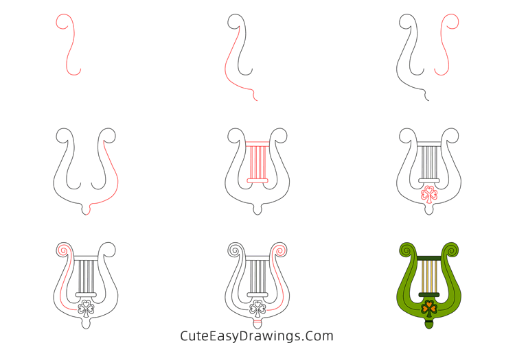 how to draw a harp for st patricks day - www.cuteeasydrawings.com
