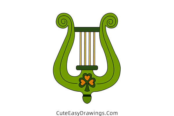 how to draw a harp for st patricks day - www.cuteeasydrawings.com