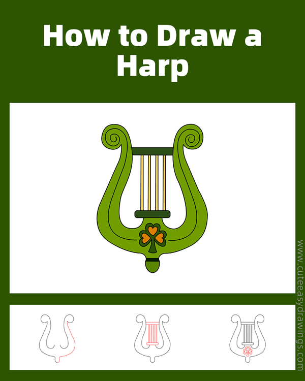 how to draw a harp for st patricks day - www.cuteeasydrawings.com
