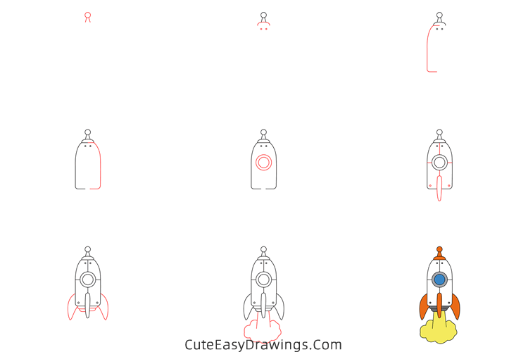 how to draw a cute rocket - www.cuteeasydrawings.com
