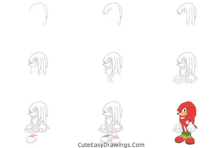 how to draw knuckles the echidna from sonic the hedgehog - www.cuteeasydrawings.com