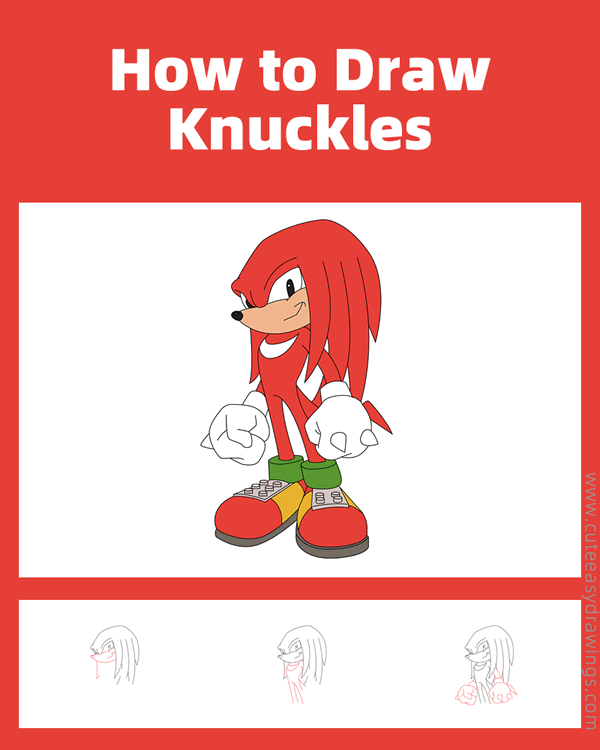 how to draw knuckles the echidna from sonic the hedgehog - www.cuteeasydrawings.com