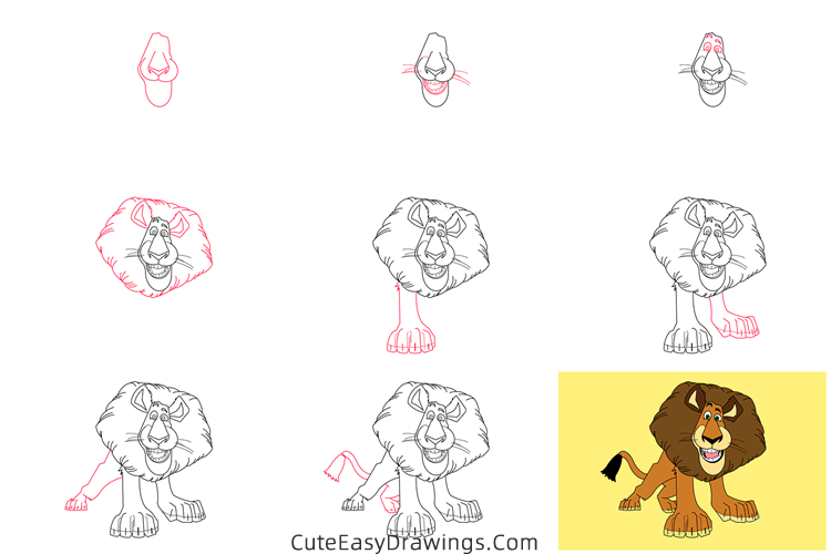 how to draw alex from madagascar - www.cuteeasydrawings.com
