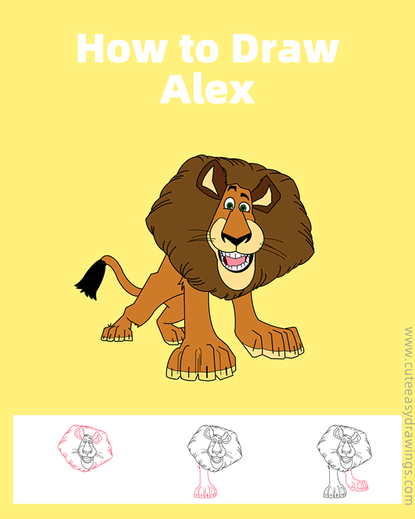 how to draw alex from madagascar - www.cuteeasydrawings.com