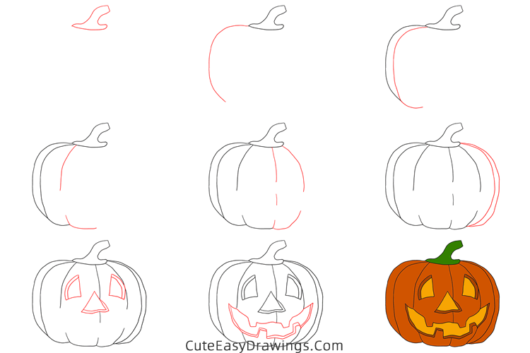 how to draw a halloween pumpkin - www.cuteeasydrawings.com