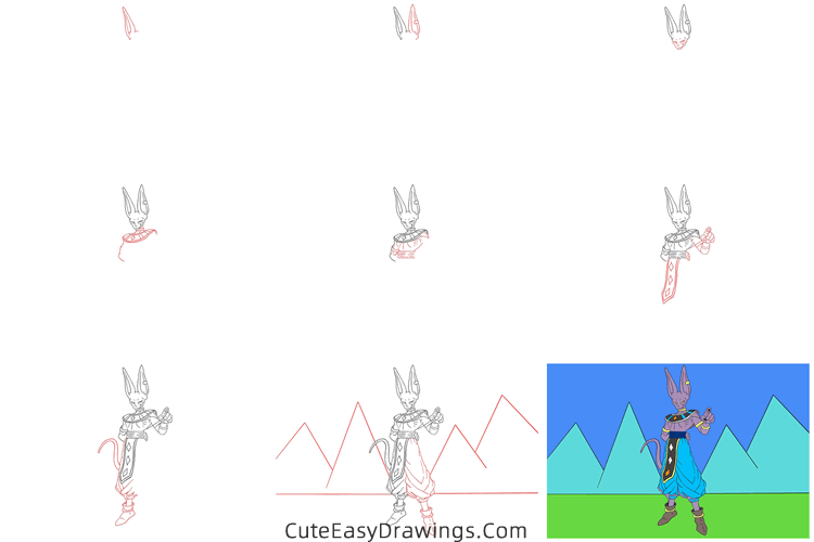 how to draw beerus from dragon ball - www.cuteeasydrawings.com