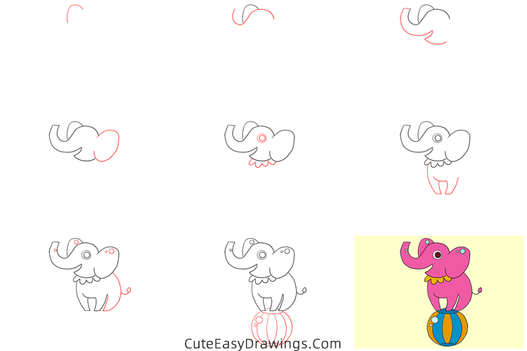 how to draw a circus elephant - www.cuteeasydrawings.com