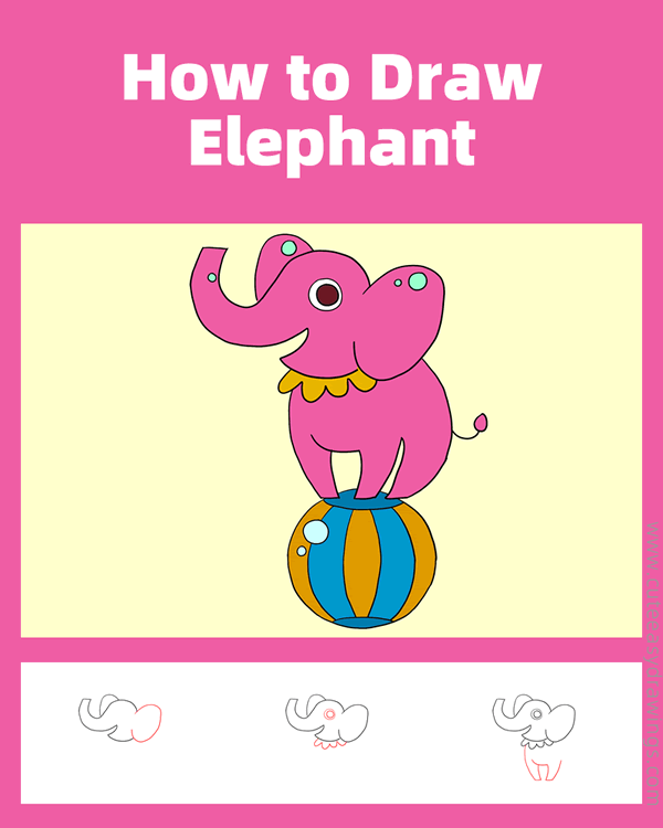 how to draw a circus elephant - www.cuteeasydrawings.com