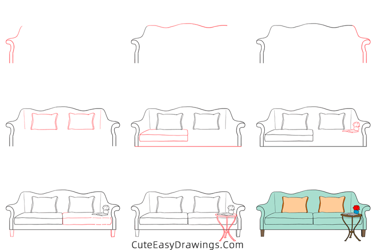how to draw a sofa - www.cuteeasydrawings.com