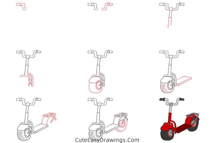 how to draw an electric scooter - www.cuteeasydrawings.com