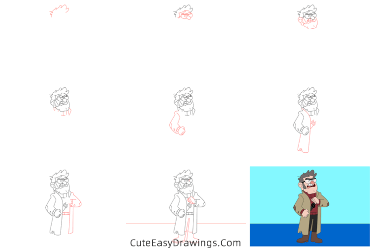 how to draw ford pines from gravity falls - www.cuteeasydrawings.com