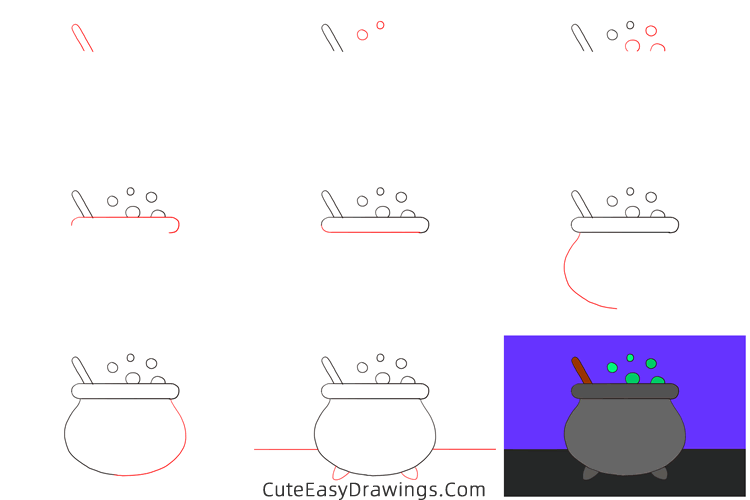 how to draw a witchs pot - www.cuteeasydrawings.com