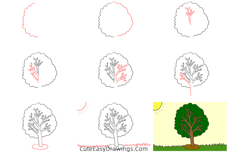 how to draw a summer tree - www.cuteeasydrawings.com