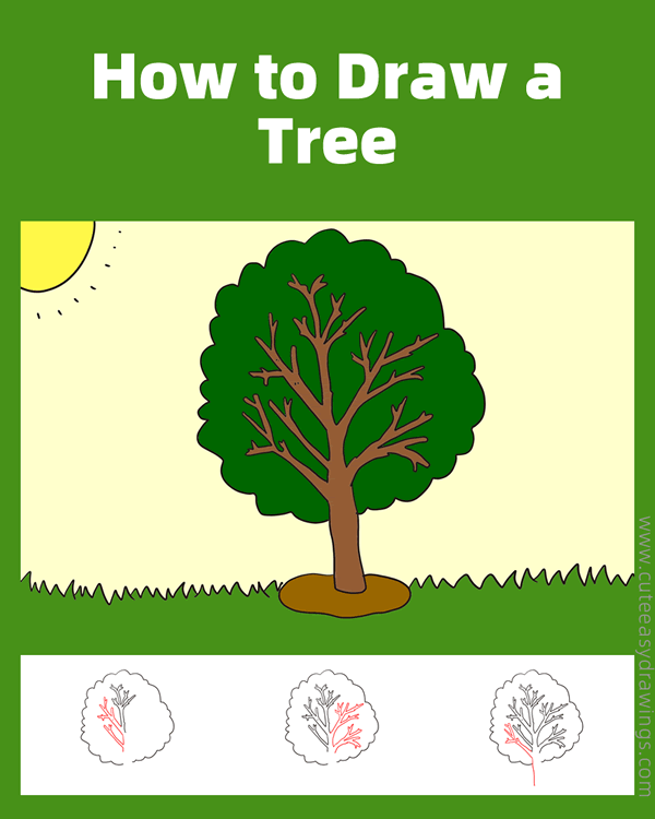 how to draw a summer tree - www.cuteeasydrawings.com