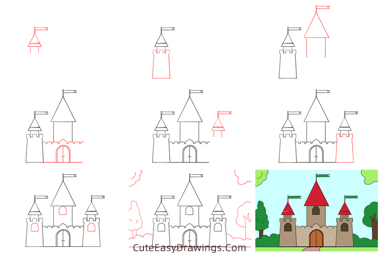 how to draw a medieval castle - www.cuteeasydrawings.com