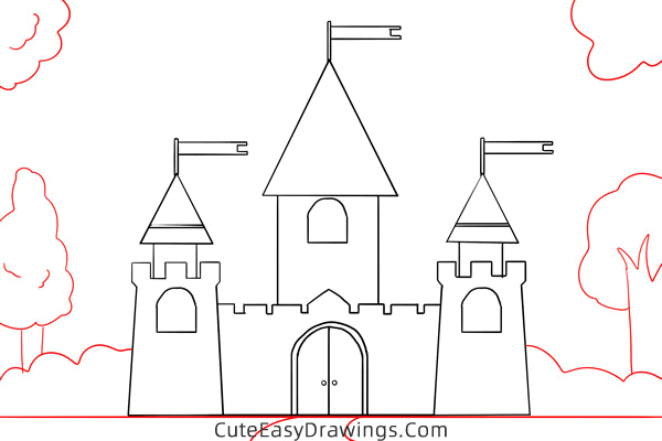 how to draw a medieval castle - www.cuteeasydrawings.com