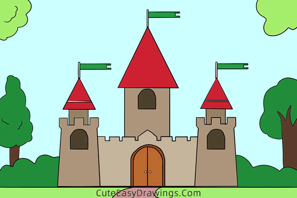 how to draw a medieval castle - www.cuteeasydrawings.com