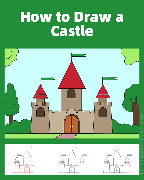 how to draw a medieval castle - www.cuteeasydrawings.com
