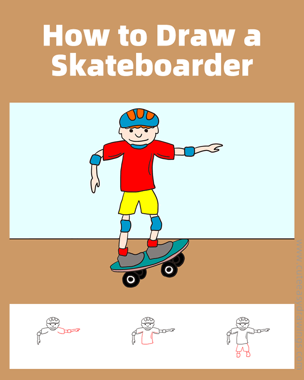 how to draw a skateboarder - www.cuteeasydrawings.com