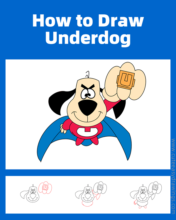 how to draw underdog - www.cuteeasydrawings.com