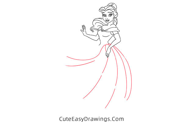 how to draw belle the princess - www.cuteeasydrawings.com