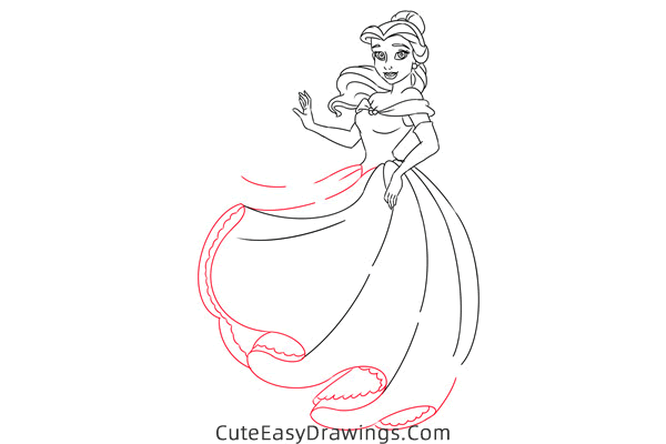 how to draw belle the princess - www.cuteeasydrawings.com