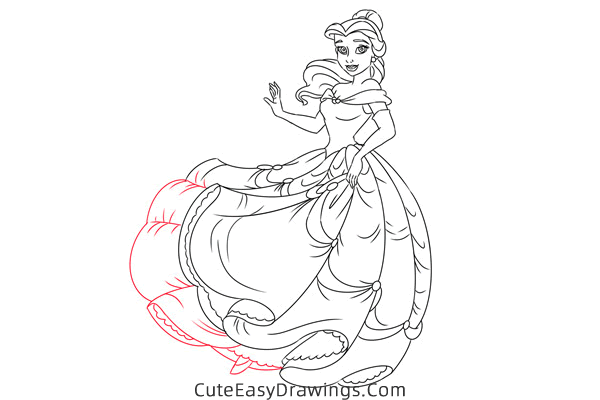 how to draw belle the princess - www.cuteeasydrawings.com